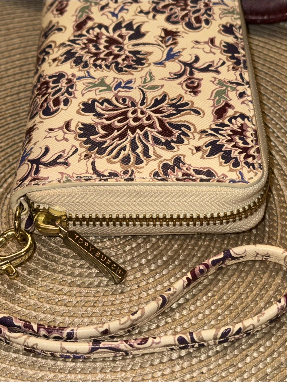 Tory Burch Floral Zip Wristlet in Cream, Burgundy and Navy - Picture 9 of 9
